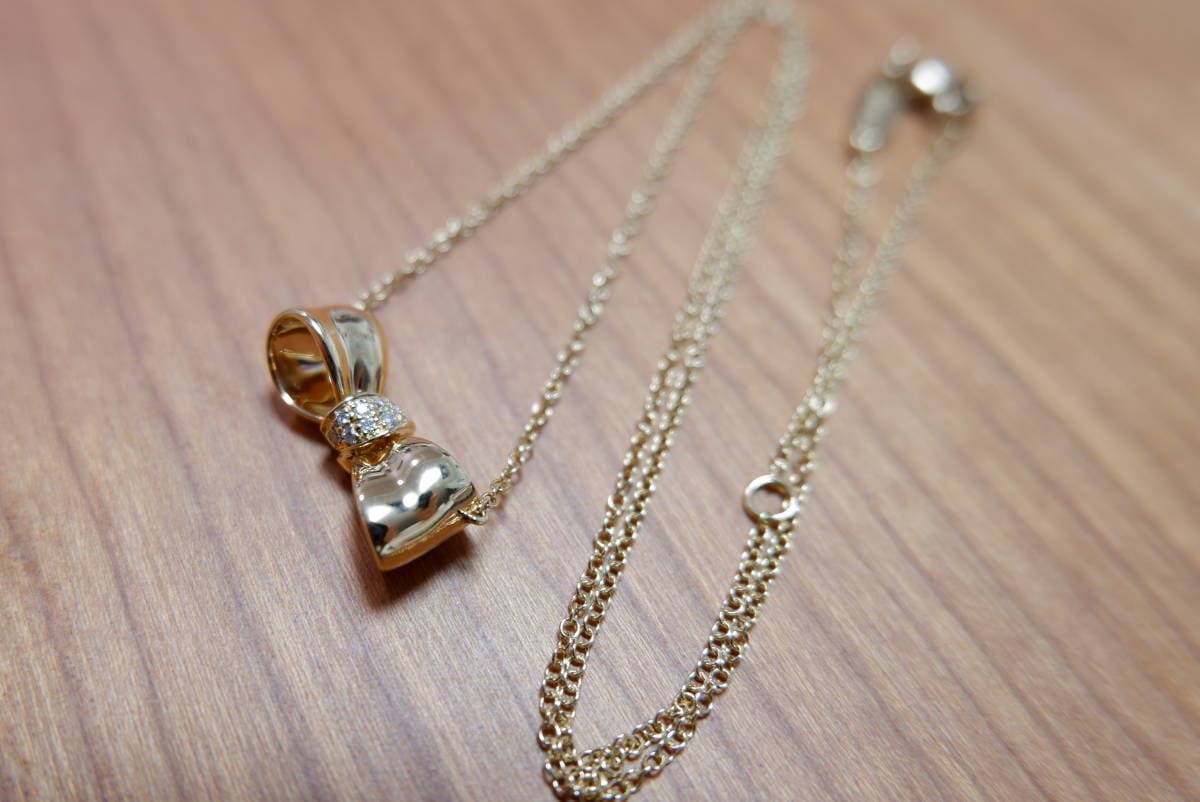 [Used]750 MIMI so NY ribbon necklace BOW Mimi so bow tie YG mimiso pendants