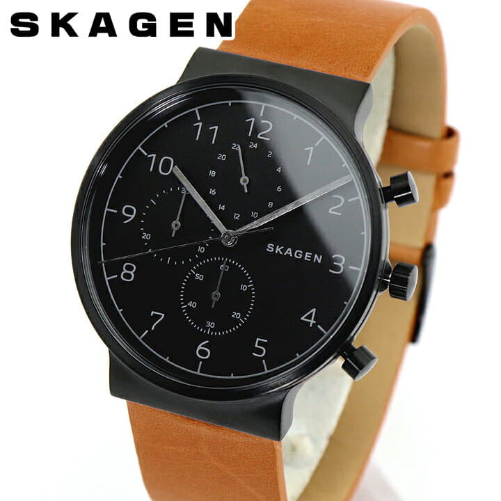 New SKAGEN scar gene ANCHER anchor SKW6359 men watch North Europe leather belt leather black black tea brown foreign countries model gift BE FORWARD Store