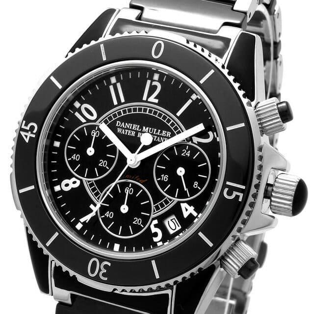 New DANIEL MULLER Daniel Muller watch ceramic men chronograph watch stainless steel ceramic black