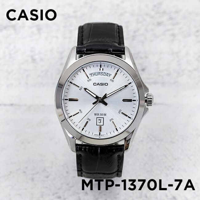 New]Casio standard men MTP-1370L-7A watch boy date white white silver  leather belt - BE FORWARD Store