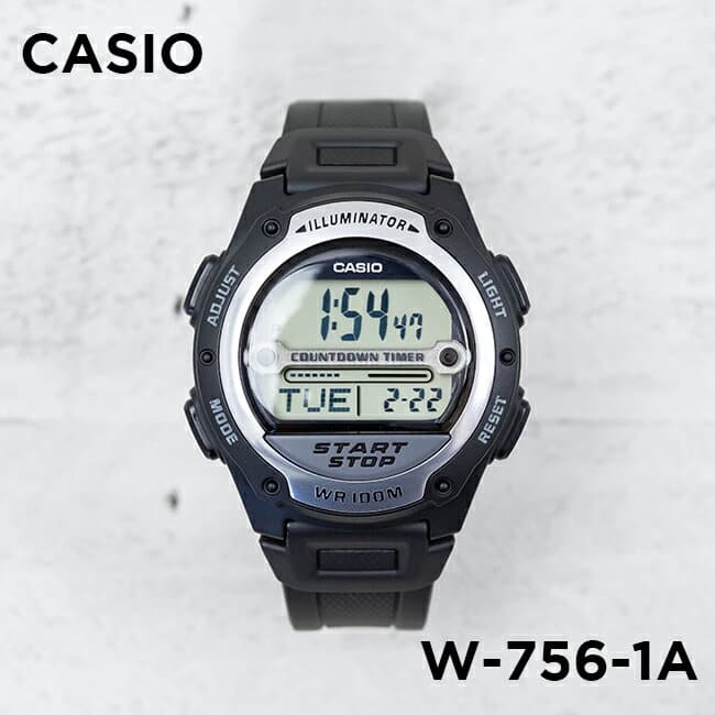 New]waterproofing Black silver soccer futsal umpire referee of the CASIO  standard W-756-1A watch men Lady's boy woman - BE FORWARD Store