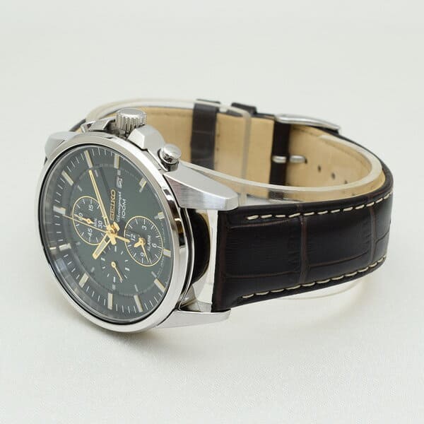 New SEIKO watch SEIKO reimportation model SNAF09PC SNAF09P1 men silver green brown leather BE FORWARD Store