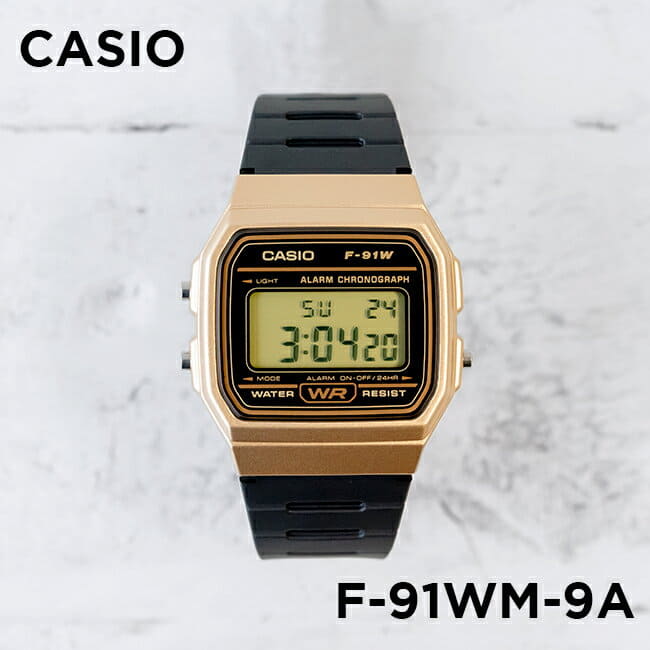 New]Casio Unisex Kids Digital Standard Watch Gold/Black F-91WM-9A - BE  FORWARD Store