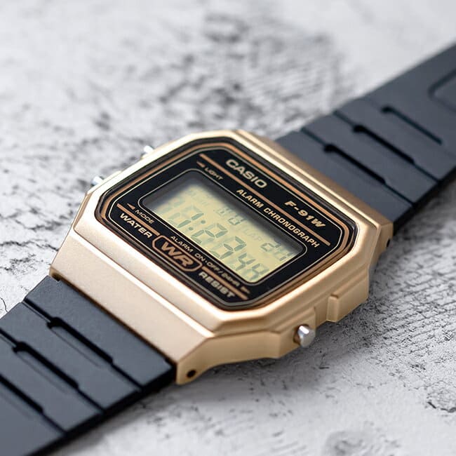 New]Casio Unisex Kids Digital Standard Watch Gold/Black F-91WM-9A - BE  FORWARD Store