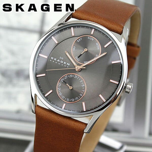New]SKAGEN scar gene SKW6086 foreign countries model men watch watch  leather belt leather quartz analog gray tea brown gift North Europe design  brand - BE FORWARD Store