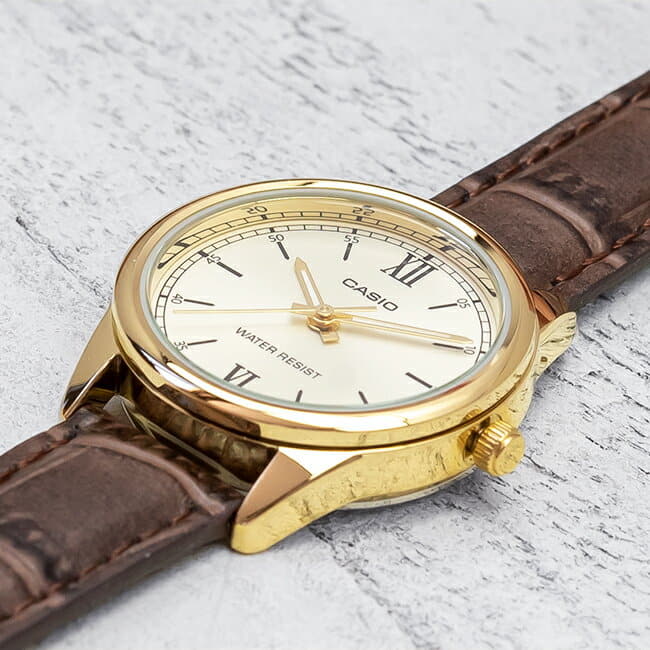 casio gold watch leather strap
