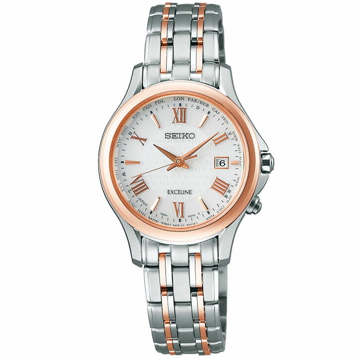 New SEIKO DOLCE EXCELINE SWCW162 Ladies Watch titanium metal solar analog pink gold Rose gold Silver BE FORWARD Store