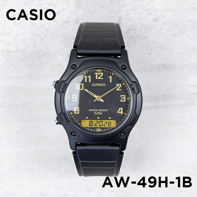 New Casio Unisex Kids Ana Digi Date Standard Watch Black AW 49H 1B