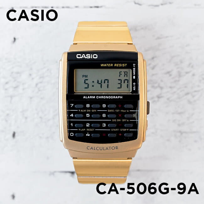 New Casio Men s Women s Kids Digital Date Data Bank Calculator Standard Watch Gold Black CA 506G 9A BE FORWARD Store