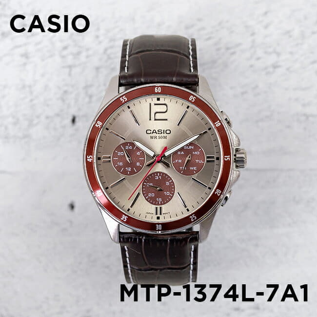 New]CASIO standard men MTP-1374L-7A1 watch boy Gold Brown leather belt Kim  - BE FORWARD Store