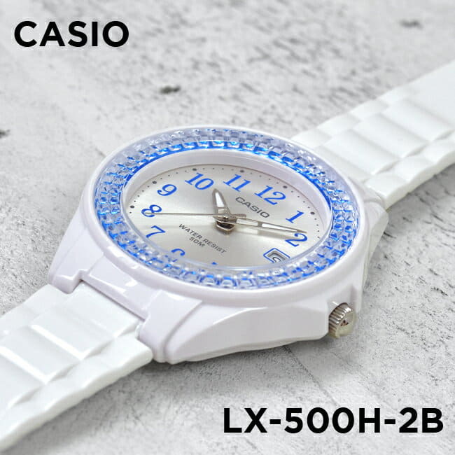 New]Casio Ladies/Kids Analog Date Standard Watch White/Blue LX-500H-2B - BE  FORWARD Store