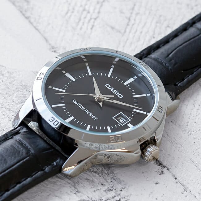 New]Silver Black leather belt of the CASIO standard Lady's LTP