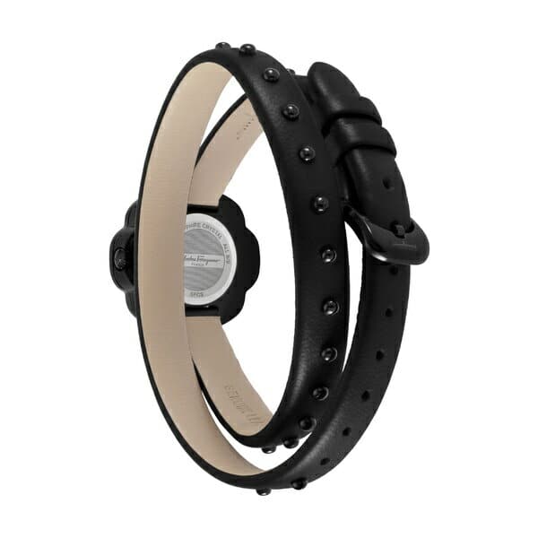 New Salvatore Ferragamo Lady s watch accessories Salvatore Ferragamo Fiore Leather Strap Watch 24mm Black BE FORWARD Store