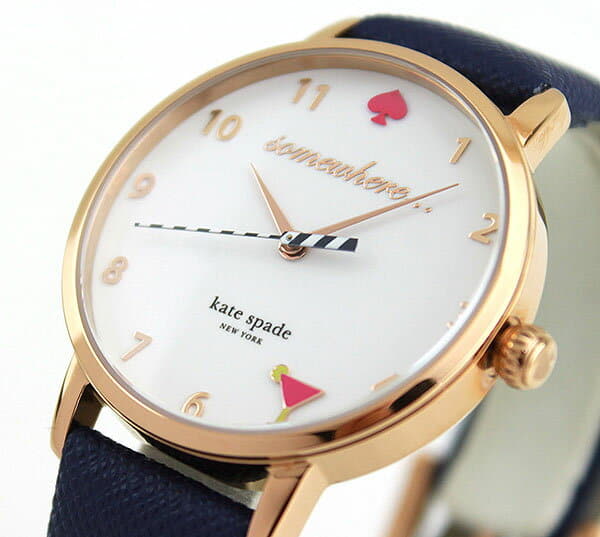 kate spade new york metro three-hand navy leather cocktail watch