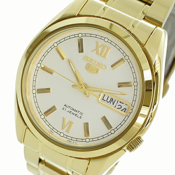 New Seiko 5 Unisex Automatic Watch White Gold SNKL58K1 BE FORWARD Store