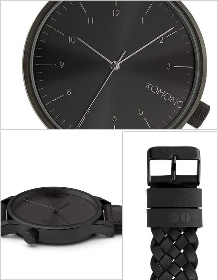 New]KOMONO WINSTON WOVEN ALL BLACK watch Unisex leather belt KOM-W2034 - BE  FORWARD Store