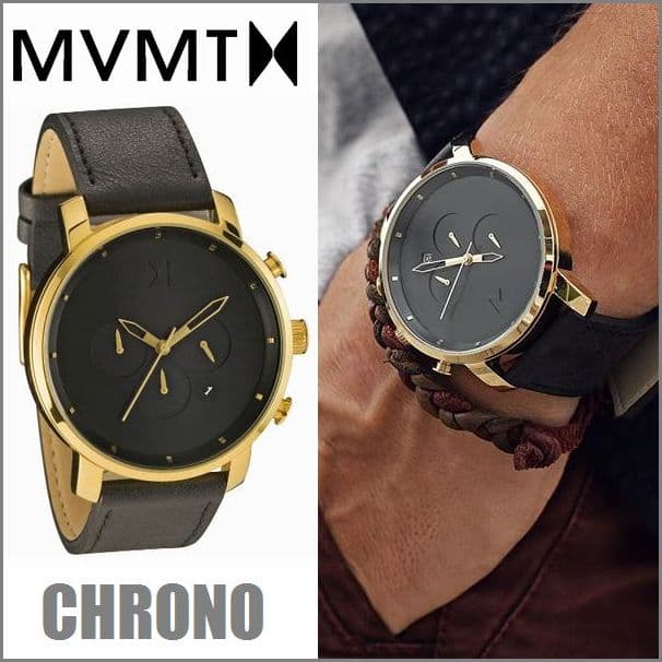New]MVMT Chrono Watch Gold/Black Leather Calendar Function for Unisex - BE  FORWARD Store