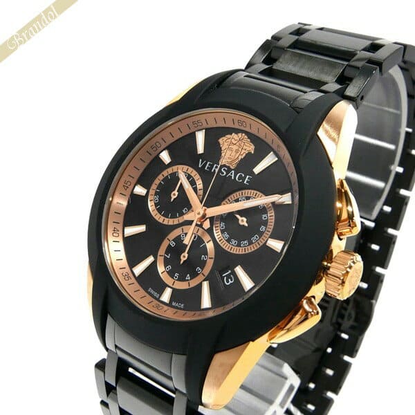 [New] Versace VERSACE men watch character Kurono 42mm black X Rose gold