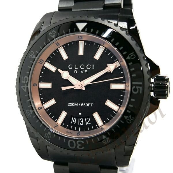 New]Gucci Men's Dive Watch 45mm Black/Rose Gold YA136213 - BE