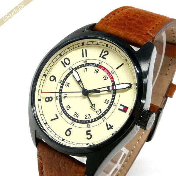 New] tomihirufiga TOMMY HILFIGER men watch 44mm ivory X brown 1791372 - BE  FORWARD Store