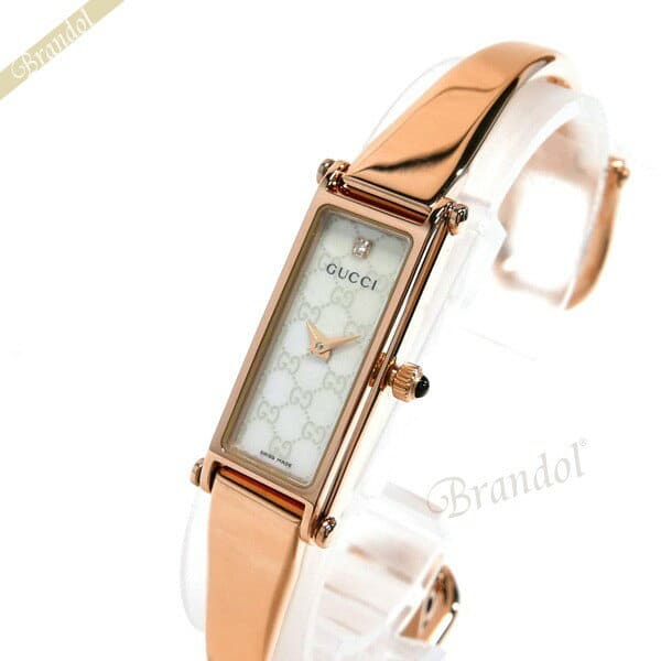 New Gucci Ladies Diamond 1500 Bangle Watch White Shell Rose Gold YA015560 BE FORWARD Store