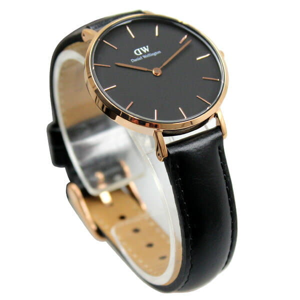 WELLINGTON Ladies Watch Rose Gold 32mm Black Leather Classic Petite DW00100168 - BE Store