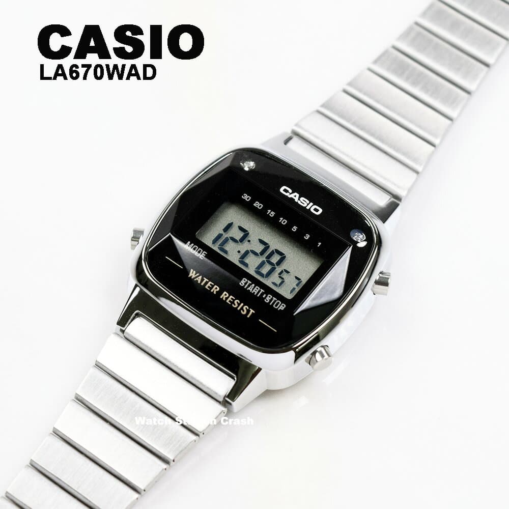 New][natural diamond] The which Casio watch LA670WAD-1 LA-670WAD black  silver digital watch Lady's BOX in - BE FORWARD Store