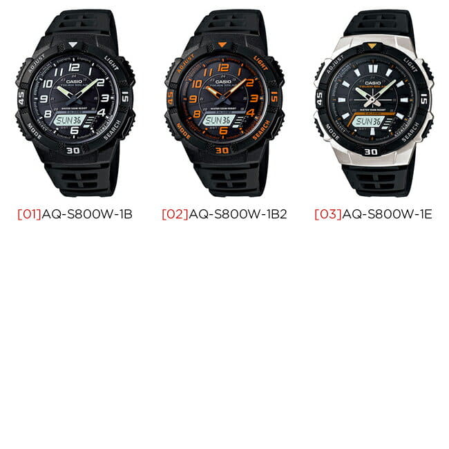 New]CASIO Casio standard AQ-S800W SERIES watch men Lady's date solar  waterproofing black black silver orange AQ-S800W-1B AQ-S800W-1B2 AQ-S800W-1E  - BE FORWARD Store