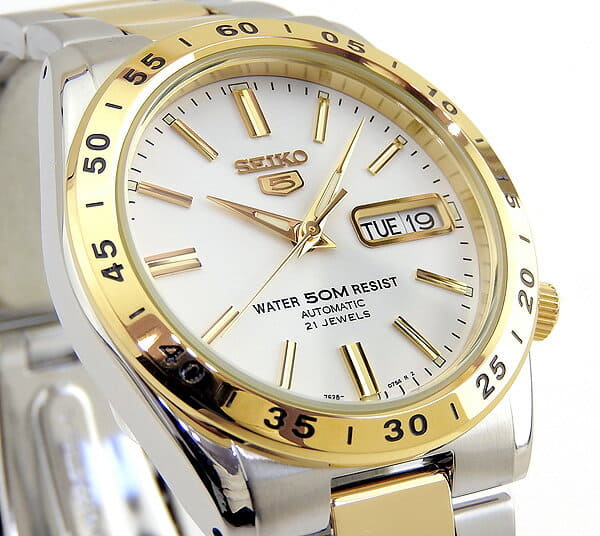 New]Seiko 5 Men's Mechanical Automatic Analog Watch Metal White/Gold/Silver  SNKE04K1 - BE FORWARD Store