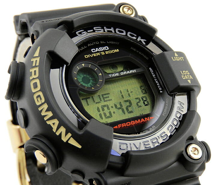 New Casio G Shock Origin Gold Frogman Men s Tough Solar Digital Watch Waterproof Black Gold GF 8235D 1B BE FORWARD Store