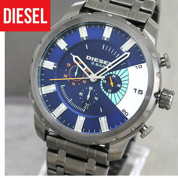 New DIESEL diesel clock Stronghold Strong hold DZ4358 men watch metal band quartz analog blue blue gunmetal BE FORWARD Store