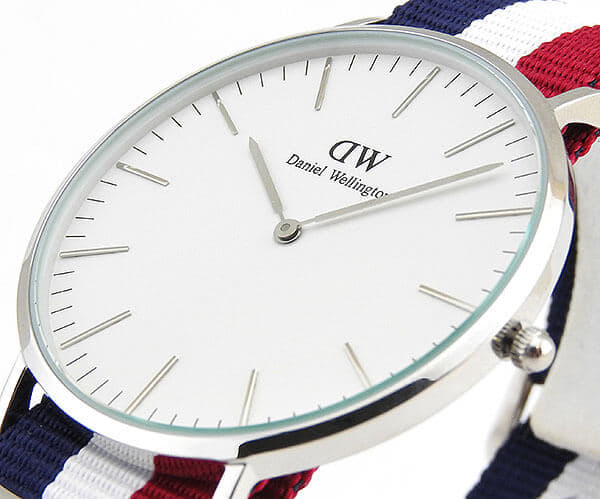 New Daniel Wellington Daniel Wellington 40mm men s lady s watch clock dark blue red white navy red white stripe nylon belt silver analog 0203DW parallel import goods BE FORWARD Store