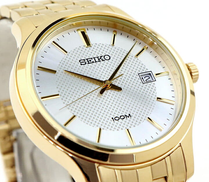 New Seiko Men s Quarz Analog Watch Metal Gold Silver SUR296P1 BE