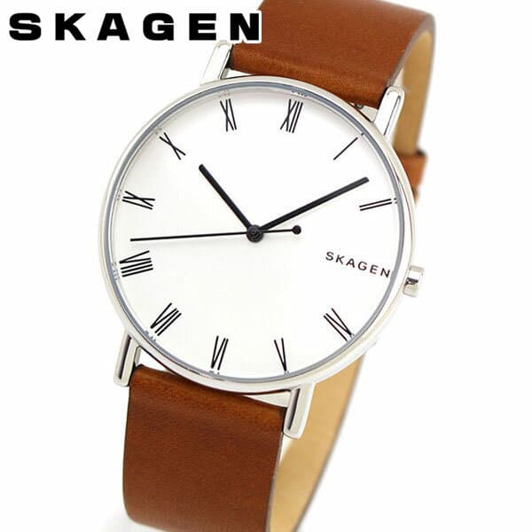 New SKAGEN scar gene signature SKW6427 men watch leather belt leather tea brown Silver silver BE FORWARD Store