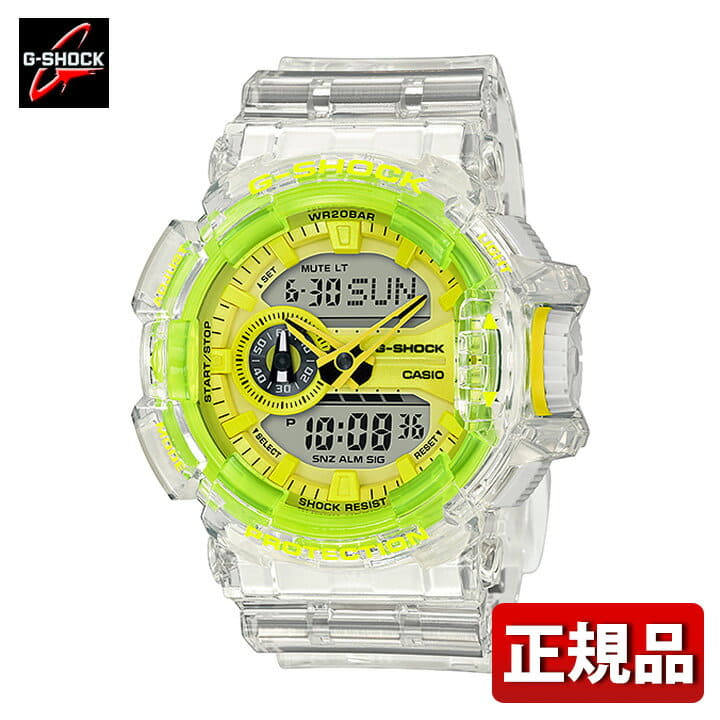 New CASIO Casio G SHOCK G SHOCK Clear Skeleton clear skeleton GA 400SK 1A9JF men watch urethane quartz analog digital white white yellow yellow green green BE FORWARD Store