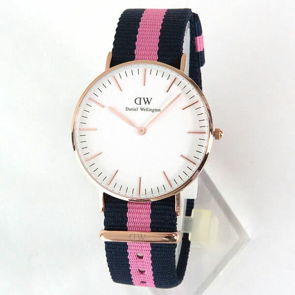 New Daniel Wellington Daniel Wellington 36mm men s lady s watch clock dark blue navy pink stripe nylon belt pink gold Rose gold analog quartz