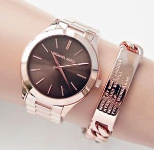 New]Watch Michael Lady's Rose gold slim michael kors damenuhr mk3181 slim  runway farbe rose gold braun neu - BE FORWARD Store