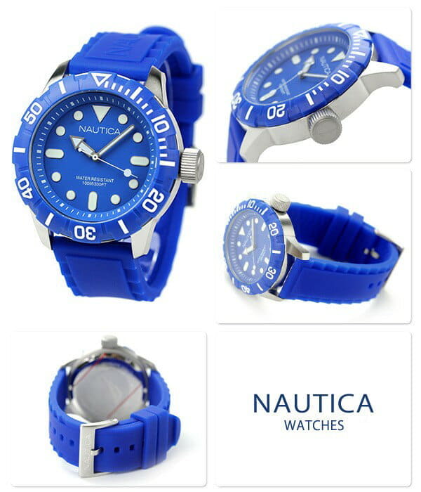 New Nautica NAUTICA 100m waterproofing 44mm men s lady s watch A09601G blue NSR100 Jerry clock BE FORWARD Store