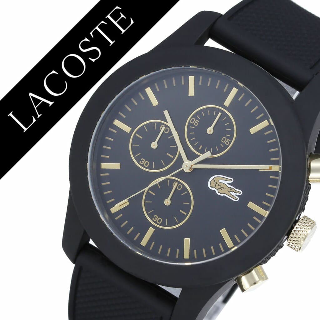 New Lacoste clock LACOSTE watch men Lady s black 2010826 analog round Kurono gold burandorako simple Golf golf wear tennis sports rubber