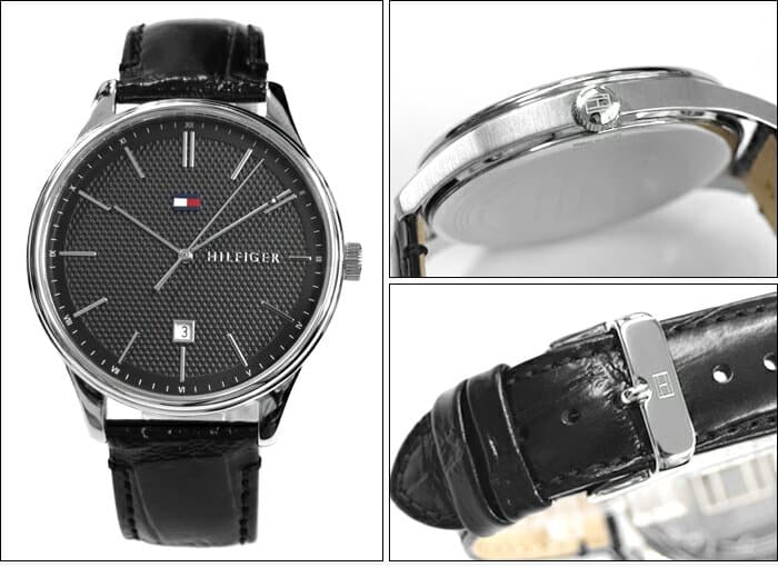 New]tomihirufiga TOMMY HILFIGER 1791494 (204) clock watch men Black leather  - BE FORWARD Store
