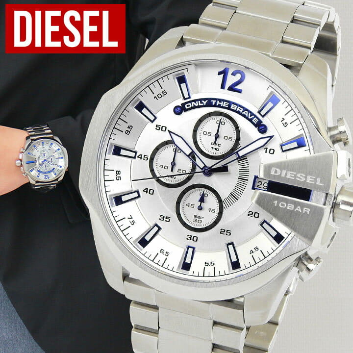 [New]DIESEL diesel MEGA CHIEF mega chief DZ4477 men watch metal chronograph  quartz analog blue blue Silver silver - BE FORWARD Store