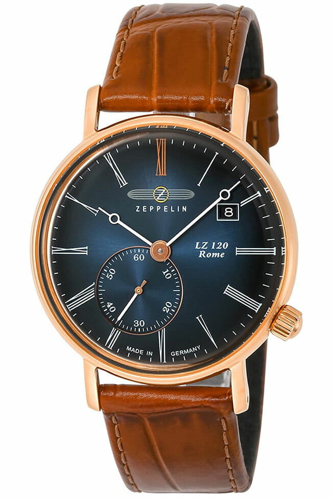 [New]ZEPPELIN LZ120 Rome Men's Watch Navy/Pink Gold/Brown Leather 7137 ...