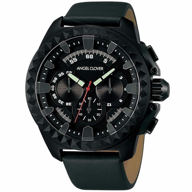 New]Angel clover watch rugged 46mm chronograph men Black/Black