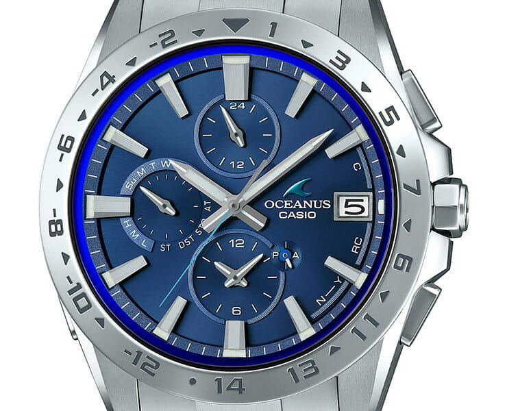New Casio OCEANUS electric wave solar Classic line blue Face OCW T3000 2AJF CASIO OCEANUS radio time signal titanium chronograph men watch BE FORWARD Store