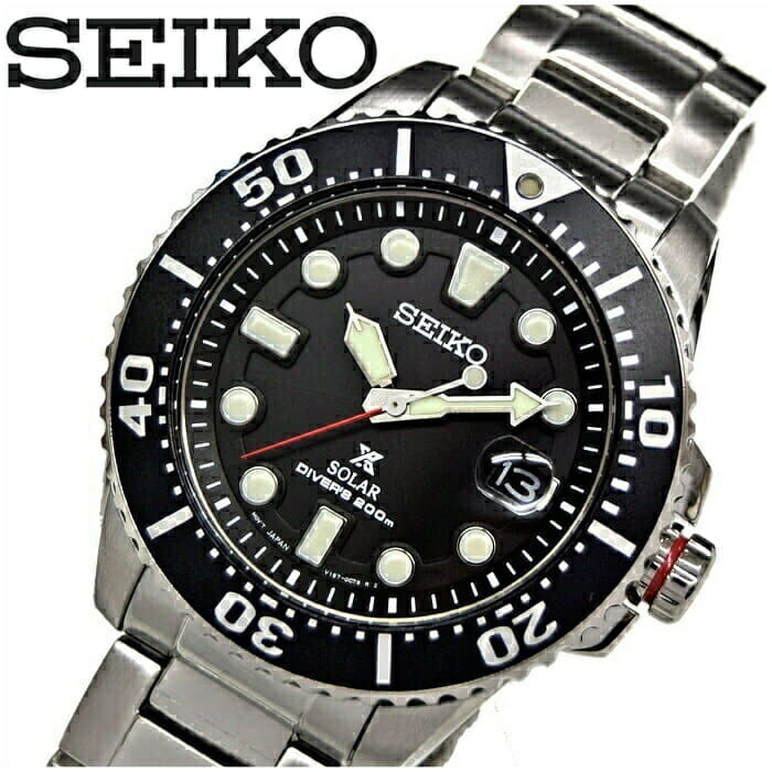 New]Seiko Prospex Men's Solar Divers Watch Black 20 ATM Waterproof SNE437P1  - BE FORWARD Store