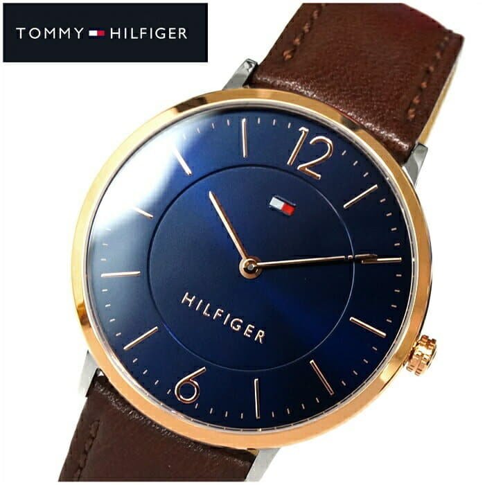 New]tomihirufiga TOMMY HILFIGER ultra slim 1710354 (136) mens clock watch  Navy brown leather thin blue watch - BE FORWARD Store