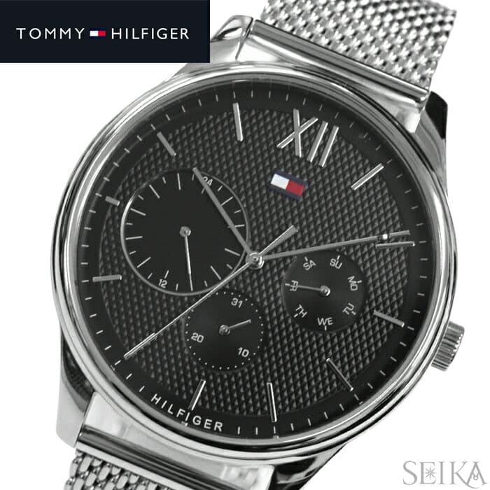 New]tomihirufiga TOMMY HILFIGER 1791415 (188) clock watch mens Black Silver  mesh - BE FORWARD Store