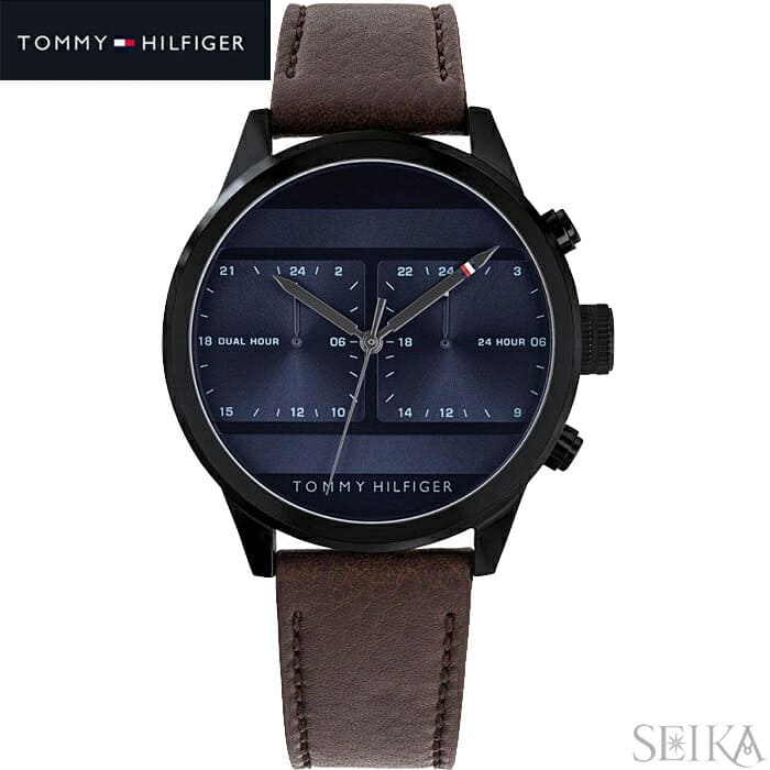New]The watch that tomihirufiga TOMMY HILFIGER 1791593 (280) clock watch  mens Navy brown leather is blue - BE FORWARD Store