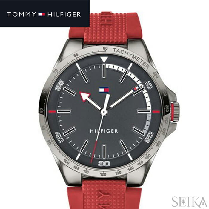 New]The that tomihirufiga TOMMY HILFIGER 1791527 (241) clock watch mens Black red rubber is red - BE Store