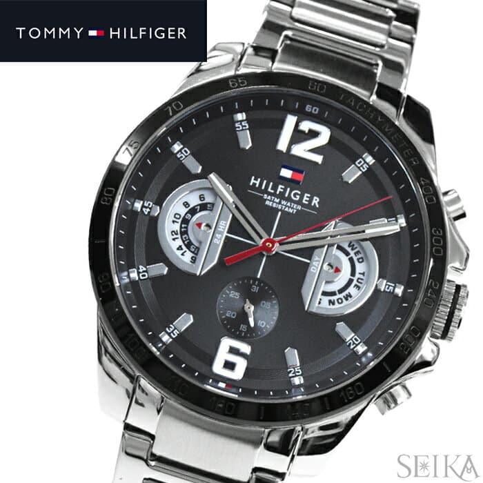 New]tomihirufiga TOMMY HILFIGER 1791472 (201) clock watch mens Black Silver  - BE FORWARD Store